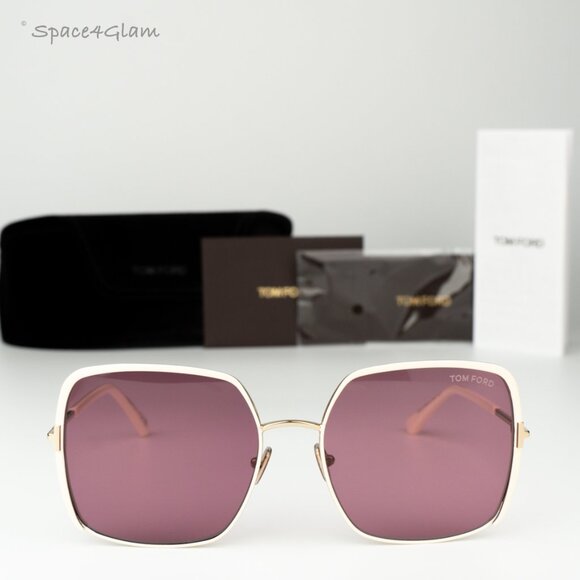 Tom Ford Women Sunglasses Rose Gold Violet Square FT1006 32Y BRAND NEW main image 5